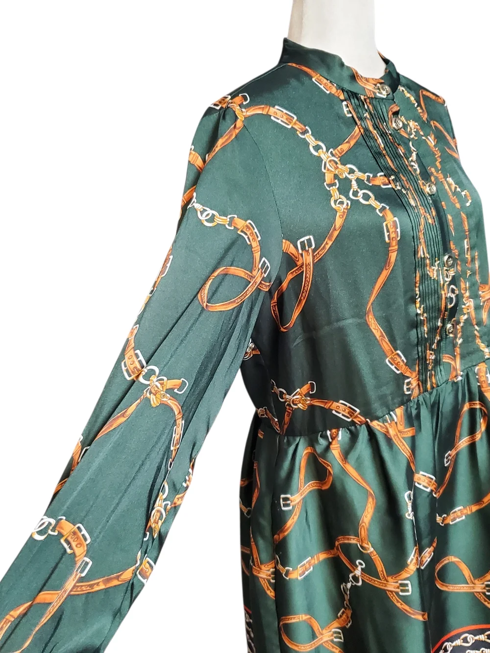 Zara Forest Green Chain-Print Long-Sleeve Dress Size XLarge - Picture 4 of 12